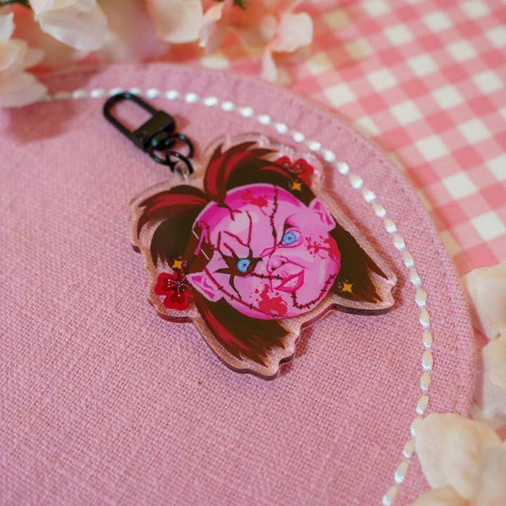 Aerynu – wholesale Nyckelringar - Dam – Rosa skräckikon pixel nyckelring