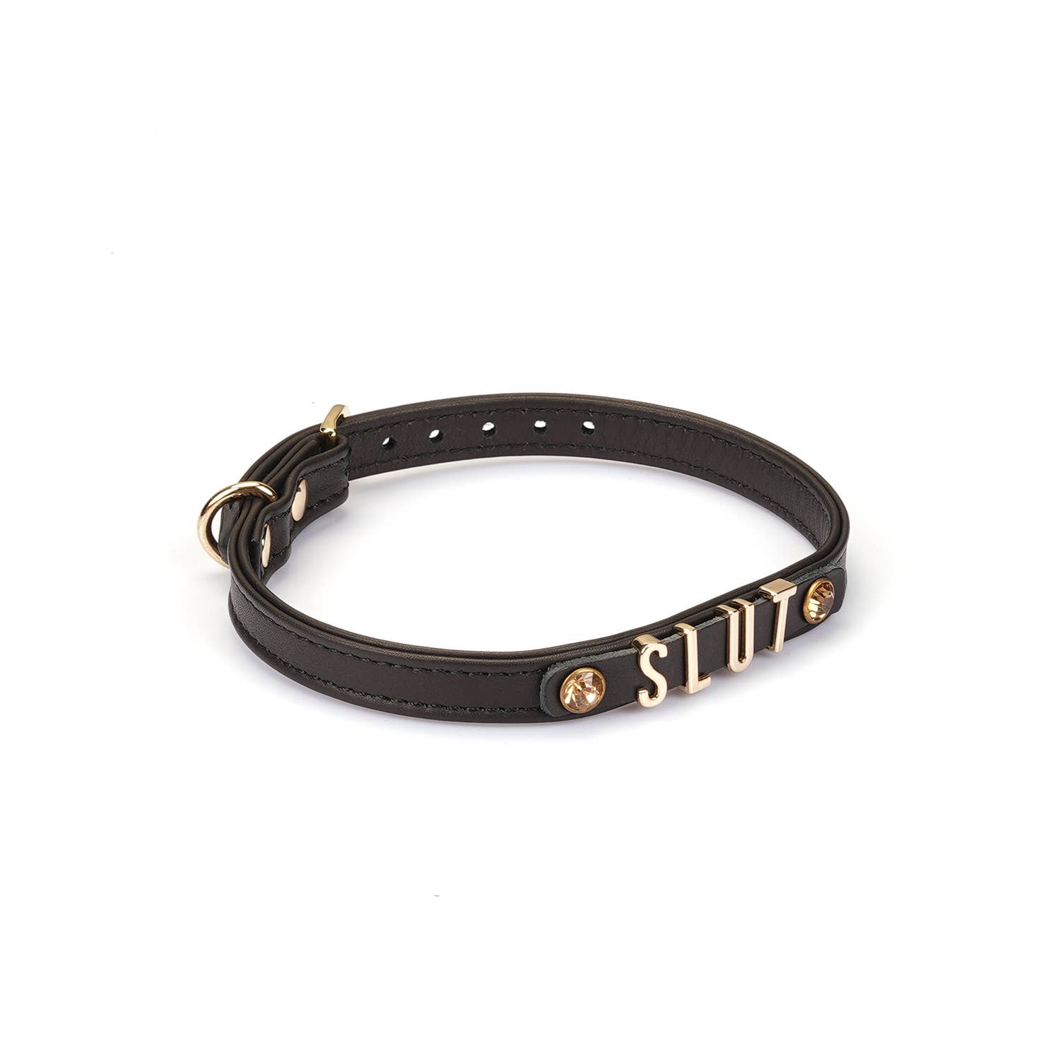 Liebe Seele - Wholesale Choker/Collar - Black Italian Leather Choker with Letters BITCH/SLUT/SEXY2