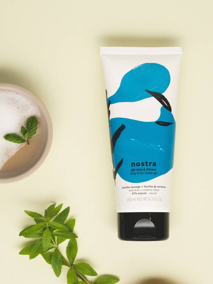 Wild mint and verbena leaf body and hair gel for wholesale by nostra cosmetics