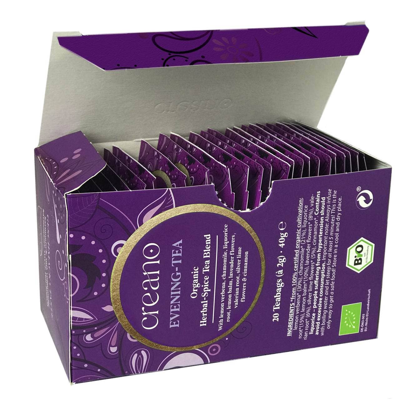 Creano - Wholesale Health/Detox Tea - Pack of 20 organic tea bags evening tea*2