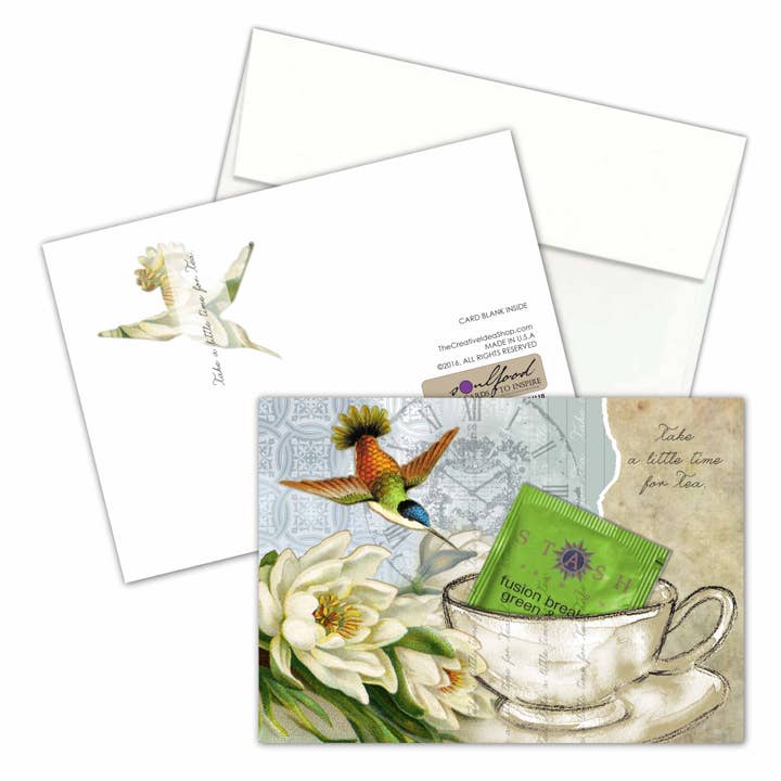 The Creative Idea Shop – Großhandel Grußkarten für den Alltag – TEE-GRUSSKARTEN-SAMMLUNG MIT ECHTEN TEEBEUTELN, VÖGEL UND BLUMEN