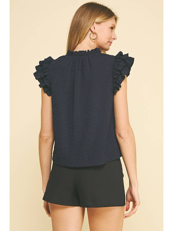 PINCH - Wholesale Blouse - Women's - TEXTURED WOVEN RUFFLED SLEEVE BLOUSE TOP - 5743T