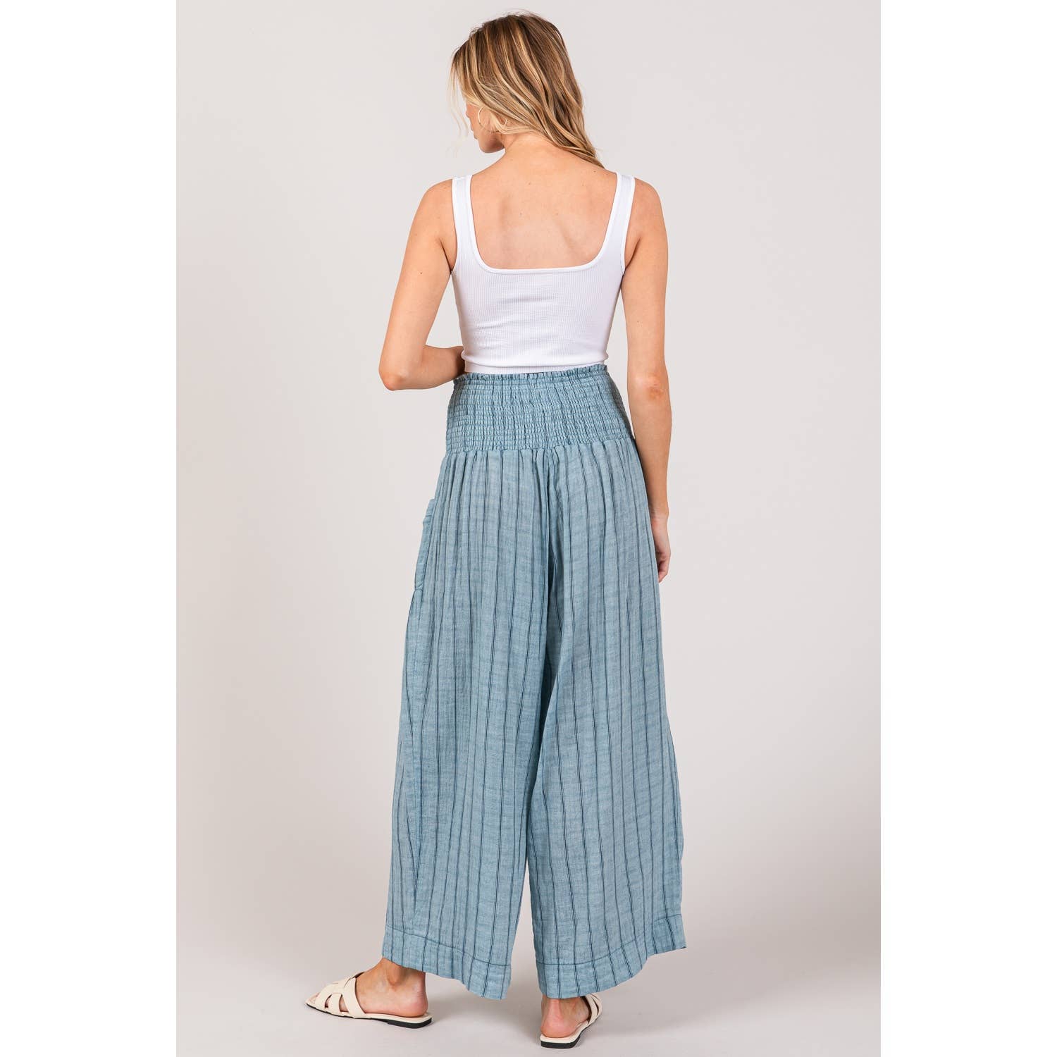 Sage + Fig - Wholesale Pants - Women's - STRIPED SMOCKED BOHO COTTON GAUZE PANTS (SP7105-A)14