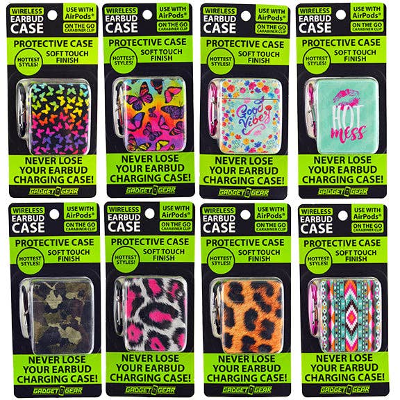 Novelty Closeout - Wholesale Airpod/Earbud Case - Men's - Gadget Gear Airpod Earbud Case with Clip Assortment- 8/Pack
