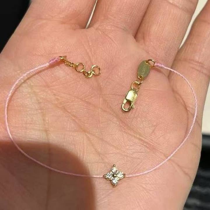 Perimade & Co. LLC - Wholesale Charm/Dangle Bracelet - Four Leaf Clover Pink Cord Bracelet in 925 Sterling Silver