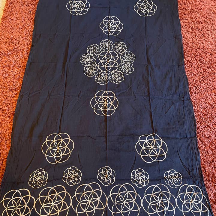 JAYA MOKSHA - Wholesale Scarf - Women's - Black Seed of Life Scarf / Meditation Shawl or Altar Cloth 3