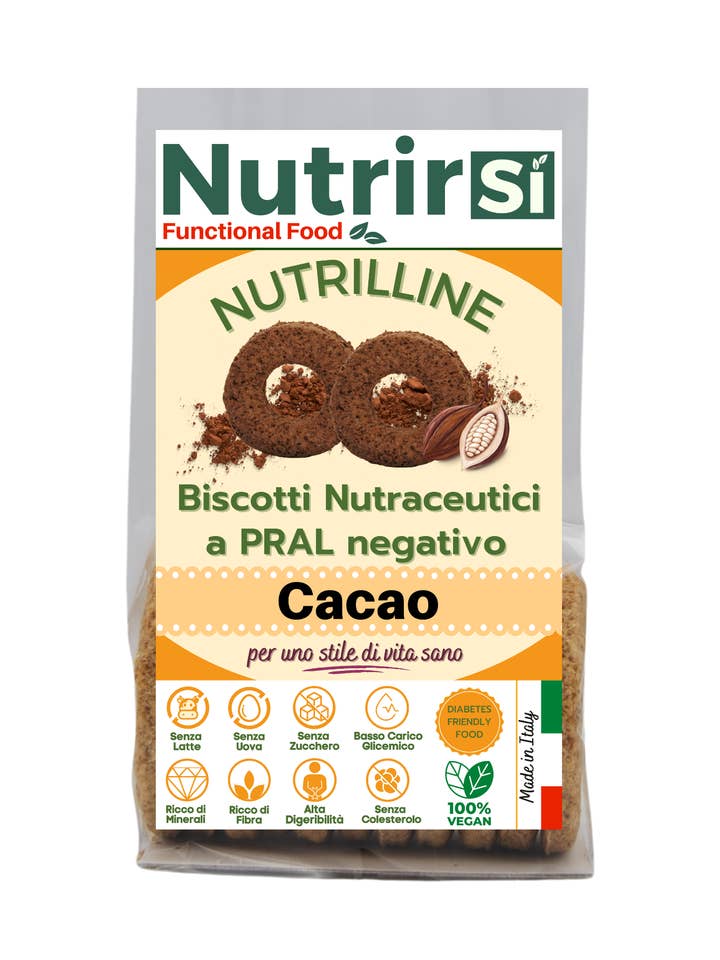 Nutrilline, Biscotti Nutraceutici al Cacao Amaro a Basso Car per la vendita all'ingrosso da parte di Nutrirsi SRLS