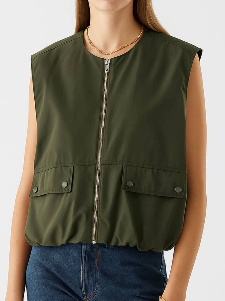 Ladies Solid Color Crew Neck Sleeveless Ruched Vest 2659 for wholesale by Sweetkama