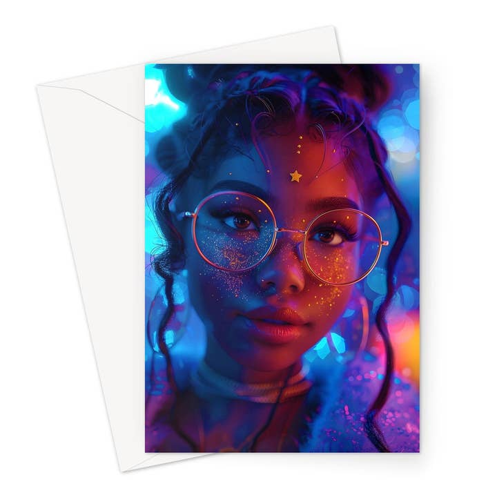 Black Girl Magic Stardust Cosmic Vibe| Black Woman Magic Greeting Card for wholesale by D'Sare