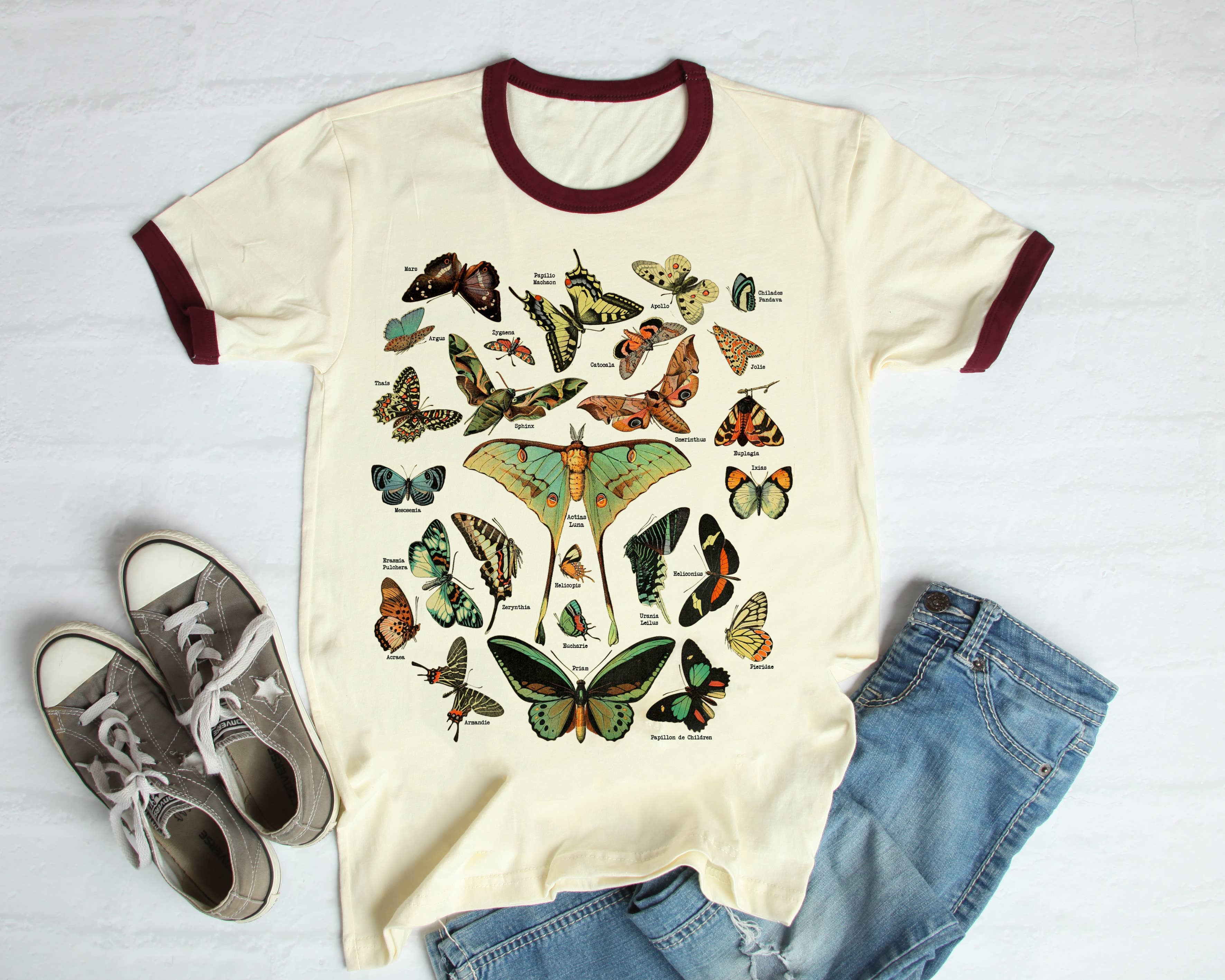 The Funnel Cake Tree - Wholesale Screen Printed T-Shirt - Women's - Butterfly Lover Ringer Graphic Tee0