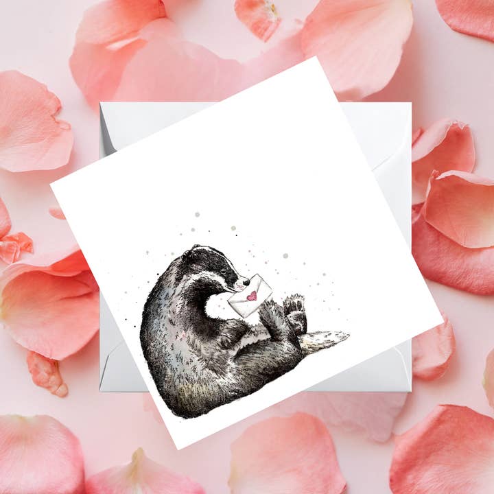 Carte de Vœux Lettres d'Amour du Blaireau Aquarelle de la Nature Sauvage pour la vente par Dots Allowed