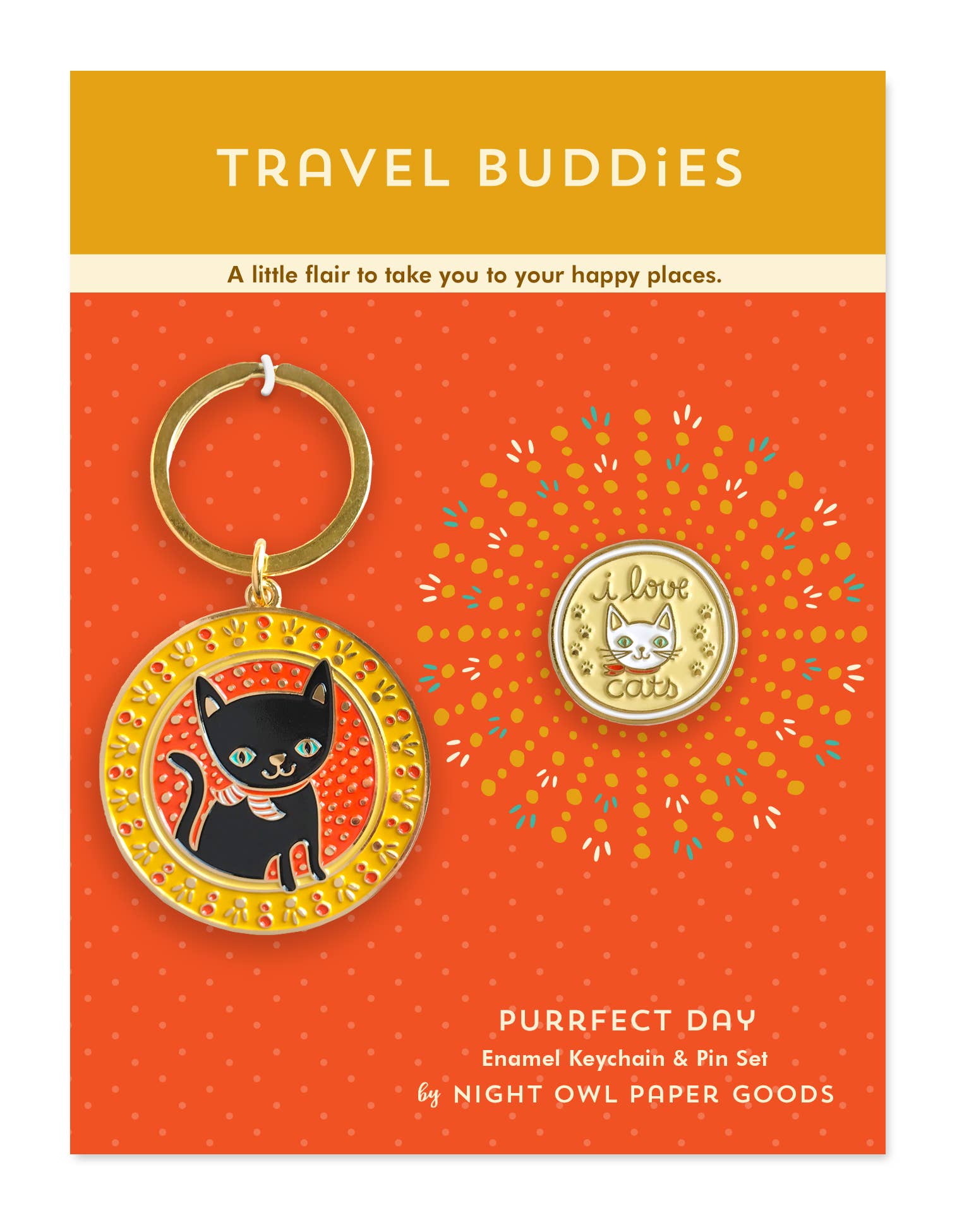Night Owl Paper Goods – wholesale Purse/Bag Accessory - Unisex – Purrfect Day Keychain & Enamel Pin Gift Set - Cat Lover Gift1