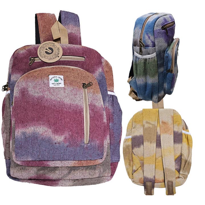 Kala Imports LLC - Wholesale Backpack - Unisex - 12-Inch Himalayan Hemp Tie-Dye Backpack