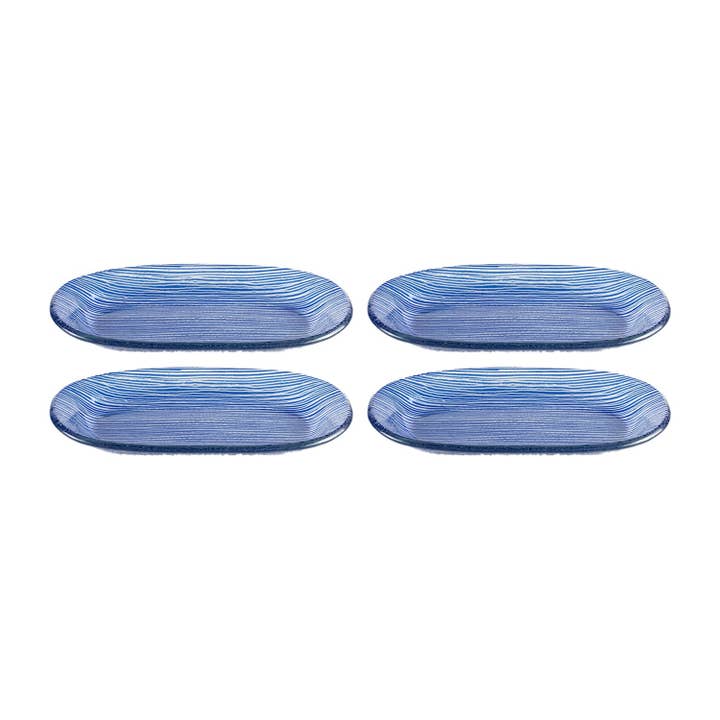 Glass Dinnerware 7.75" x 4.25" x h:0.5" Oval Blue Glass Platter (Set of 4) for wholesale by TURGLA HOME