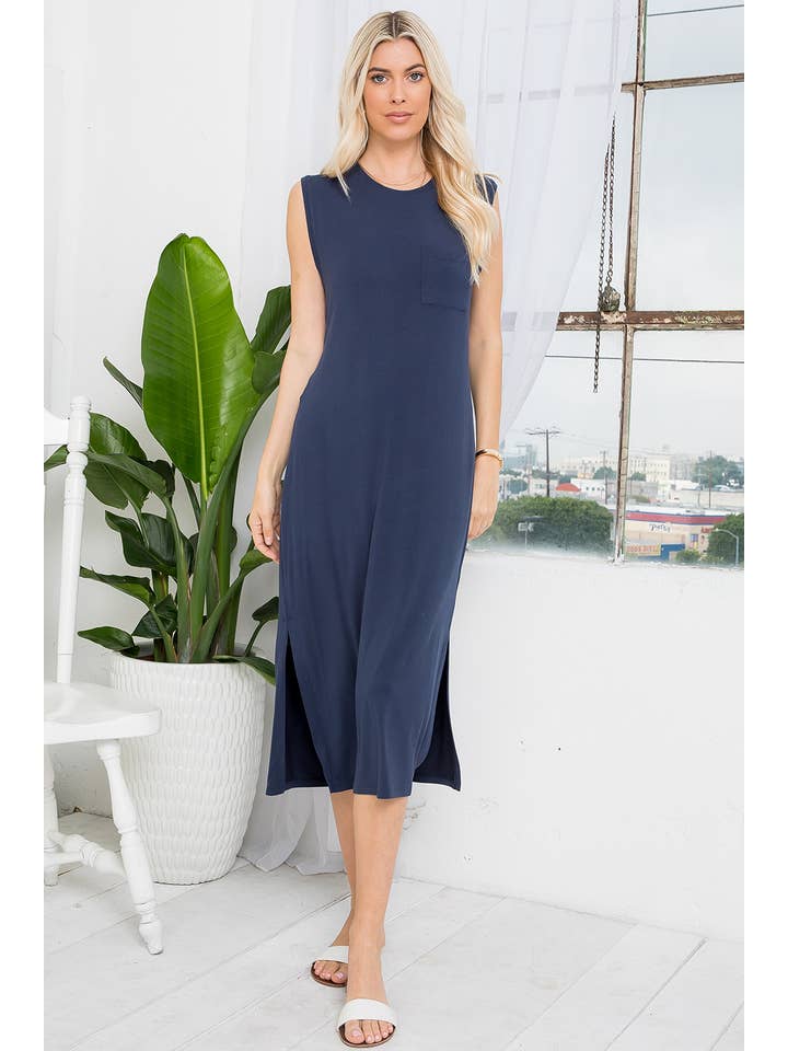 Sweet Lovely by Jen – Vestido - Mulher por atacado – VESTIDO MIDI CASUAL EM MALHA JERSEY COM BOLSO MACIÇO SEM MANGAS54