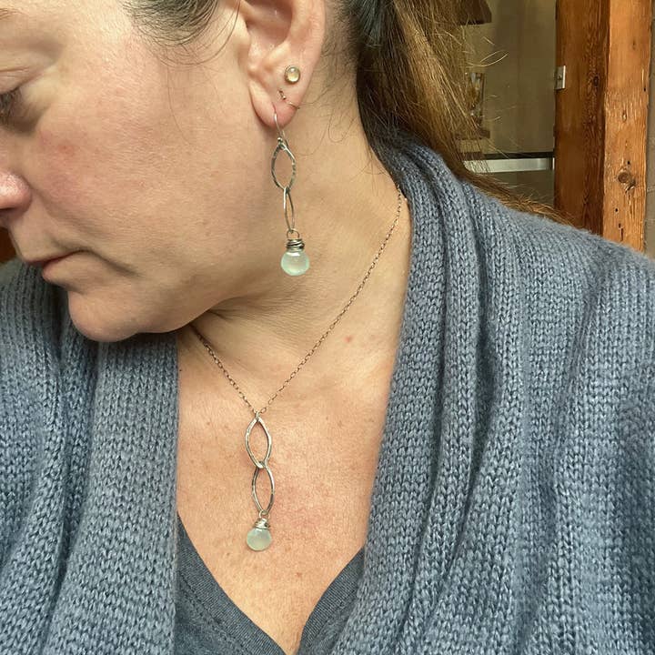 Waterfall Recycled Metal and Gemstone Drop Earrings for wholesale by Jen Burrall Designs