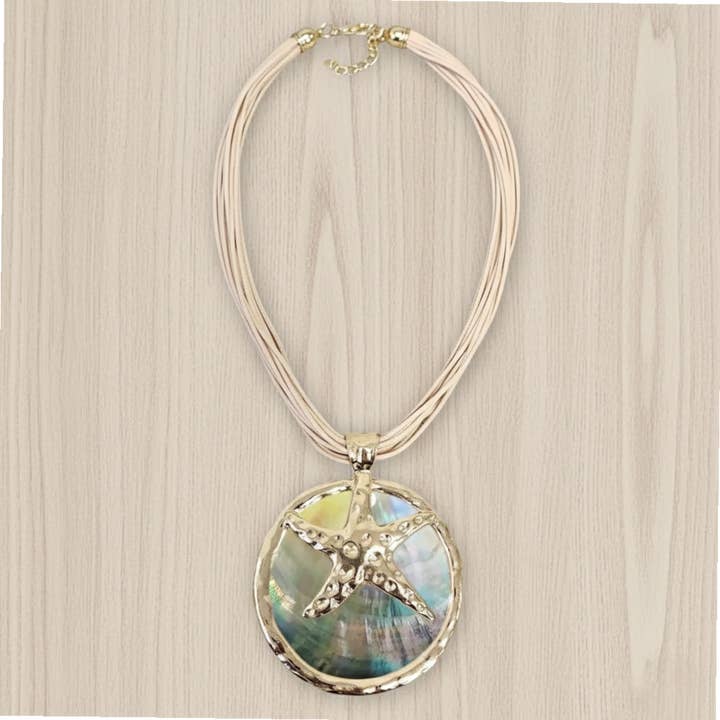 Short Abalone Seashell Starfish Pendant Necklace | Statement for wholesale by Bijoux Envie Statement Jewelry
