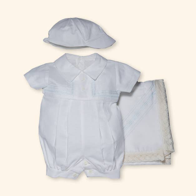 Baby boy Linen romper with cap -Skate for wholesale by Karela Kids Inc.