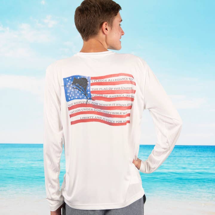 White "Sailfish Pledge" UPF 50 Performance Ultra Comfort Shirt for wholesale on Faire3