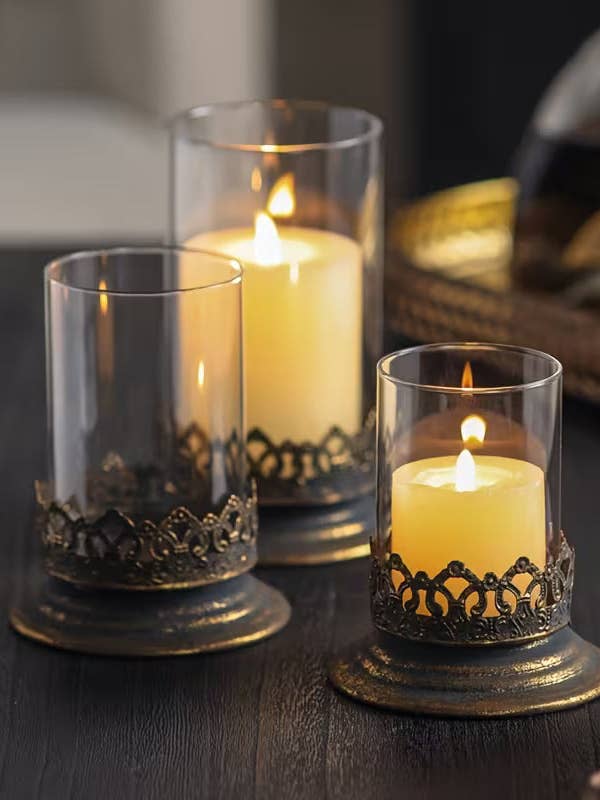 Glass & Metal Candle Holder Set of 3 for wholesale by Vagabond Vintage