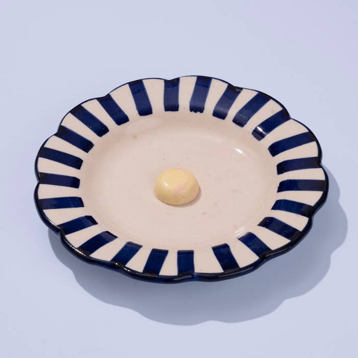 Ceramic Stripe Dinner Plate, Blue- 10 x 10 x 1.25 Inches for wholesale by Casa Amarosa