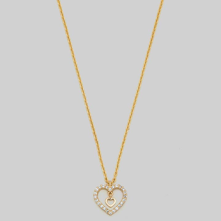 PENDENTIF DOUBLE CŒUR AVEC PAVÉ CZ COLLIER pour la vente par Girly
