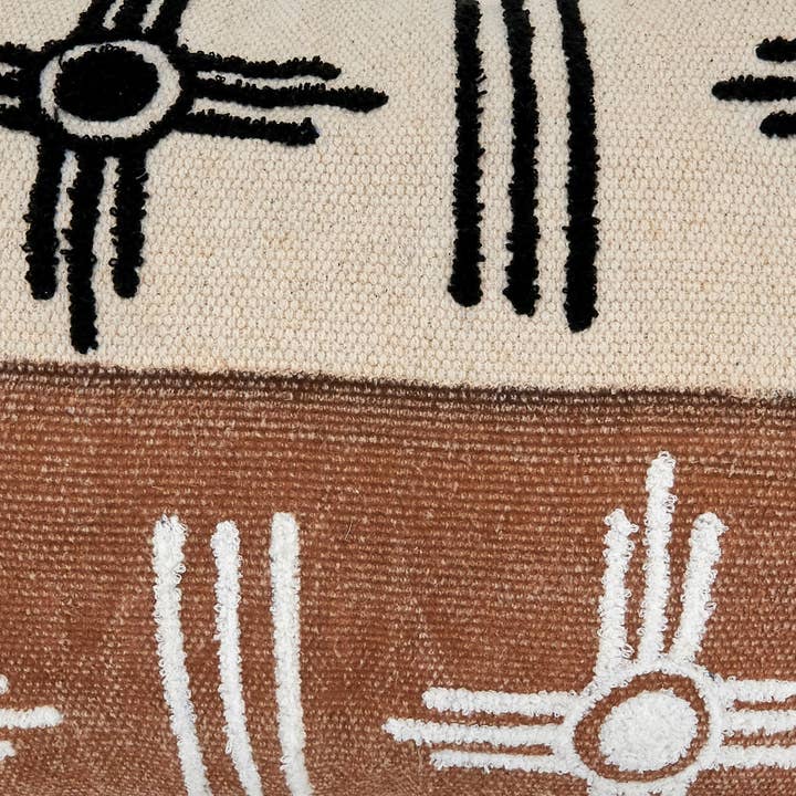 Mocha Printed and Embroidered Throw Pillow with Two-Tone Design for wholesale on Faire9