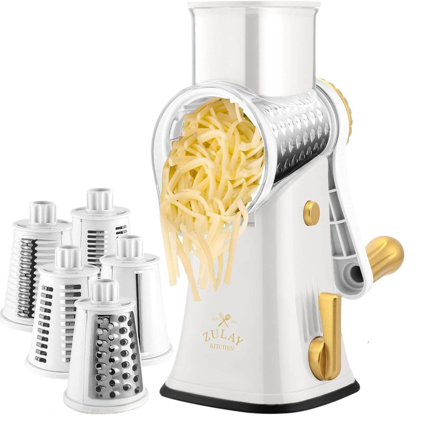 Zulay Kitchen - Vendita all'ingrosso Grattuge - Grattugia rotativa per formaggio con 5 tamburi intercambiabili5