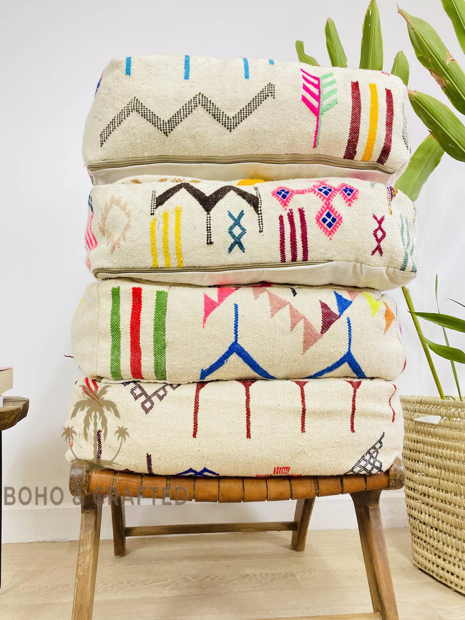 BohoVibeCraft - Wholesale Pouf - Multicolored Moroccan Kilim Pouf, Floor Pouf, wool colored