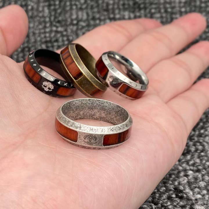 Mio Queena – Anel de banda por atacado – Anel Vintage Viking árvore da vida com runas em aço inoxidável -MJ/MR5