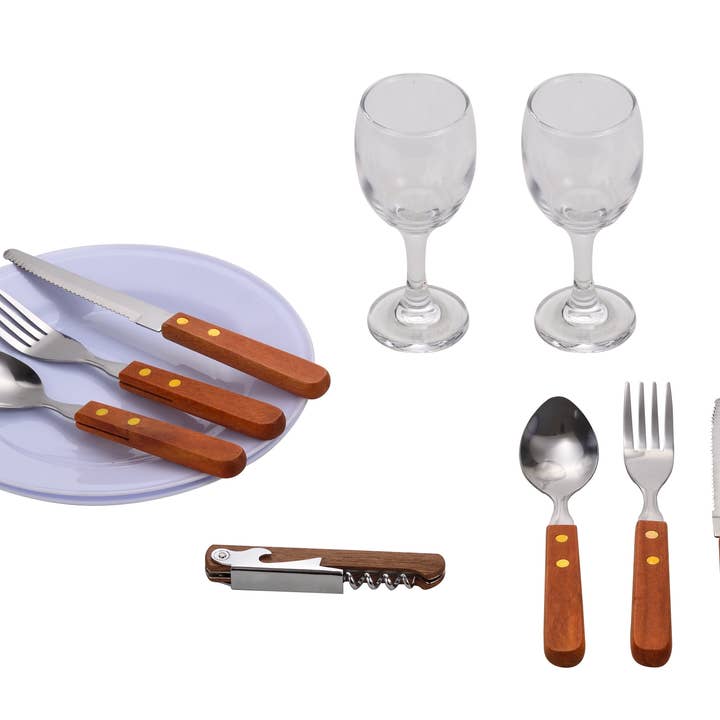 Laguiole - Venta al por mayor Cestas de pícnic - LAGUIOLE, Cesta Nevera de Picnic para 2 Personas, Mimbre, Algodón, Cerámica, Metal y PVC, Comidas Nómadas, Aire Libre, Camping, Senderismo, Marrón