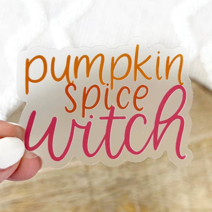 Clear Pumpkin Spice Witch Sticker 3x2.5in | Fall & Halloween for wholesale by Elyse Breanne Design