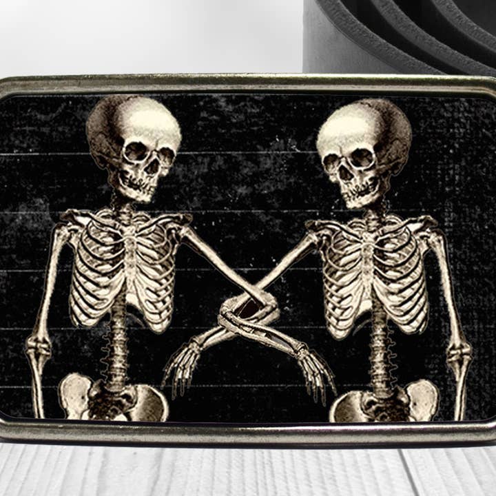 Bungalow Blue Trading Co - Wholesale Belt Buckle - Unisex - Skeleton Friends Belt Buckle - Skellie Duo Design