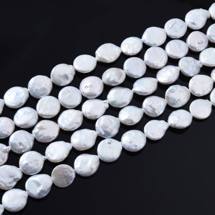 findings4uGem - Wholesale Beaded/pearl necklace - Natural Freshwater White Flat Coin Pearl Beads, FWP0145