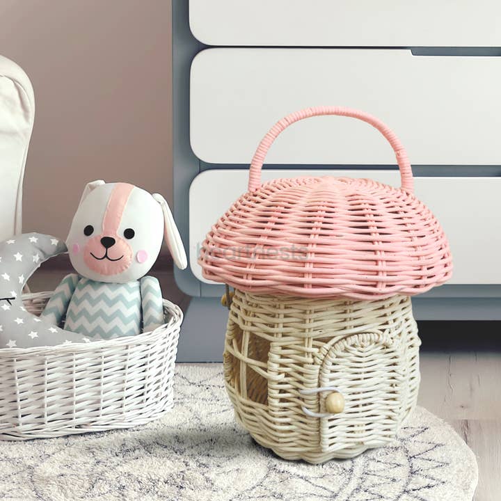 heartnests - Wholesale Doll accessory kit – Kids - Pinky Mushroom House Rattan Doll House Rattan Doll Wicker Mini House3