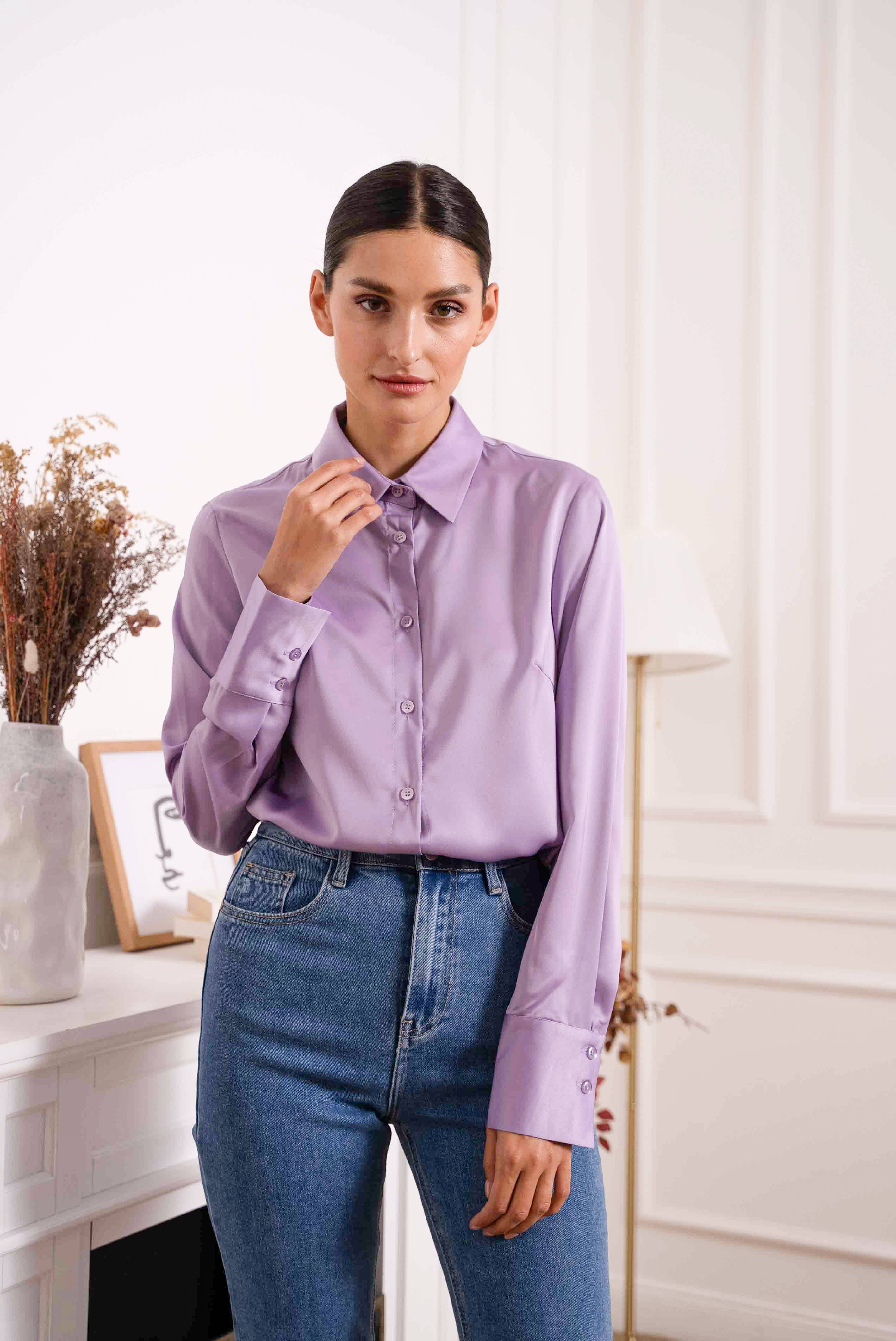 Attentif Paris - Wholesale Button Down Shirt - Women's - Satin shirt with classic notched collar30