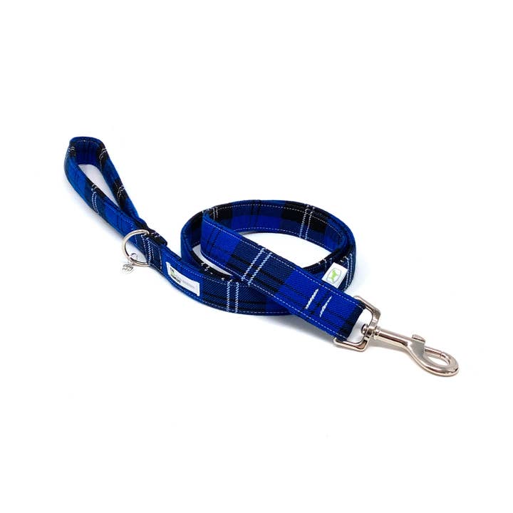 Royal Blue Tartan Padded Handle Dog Lead for wholesale by EcoDogDesigns