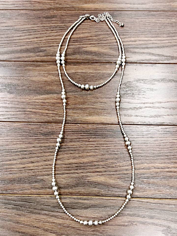 738352, Handmade 36" Silver Navajo Bead Necklace for wholesale by ISAC Trading Inc