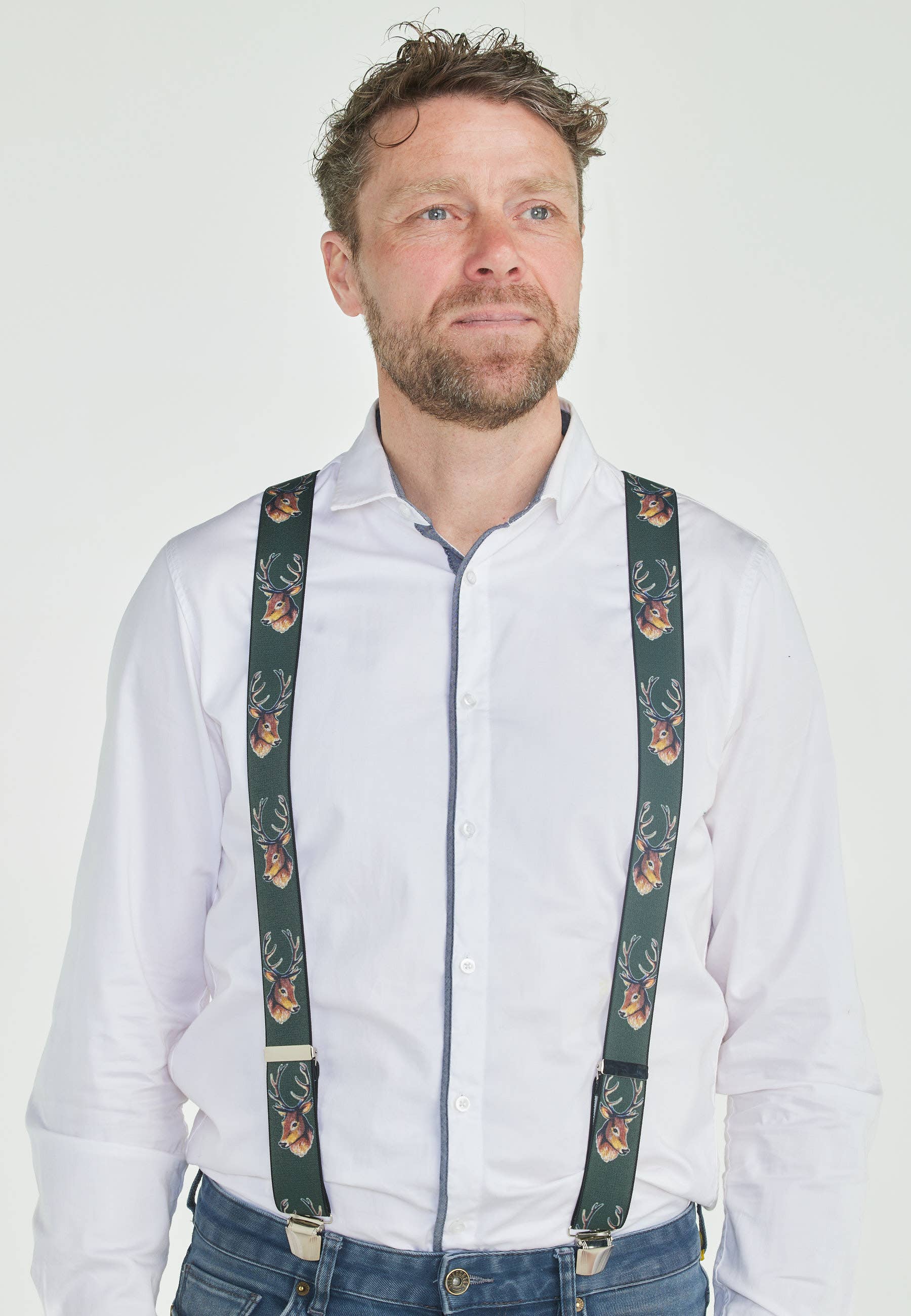 Pierre Mouton - Wholesale Riem - Heren - Bretel Herten Groen 3clips/120 cm | Handgemaakt1