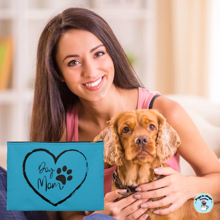 Dog Mom Make-up-Organizer aus Segeltuch mit Reißverschluss für den Großhandel von Pugs In Mugs Creations