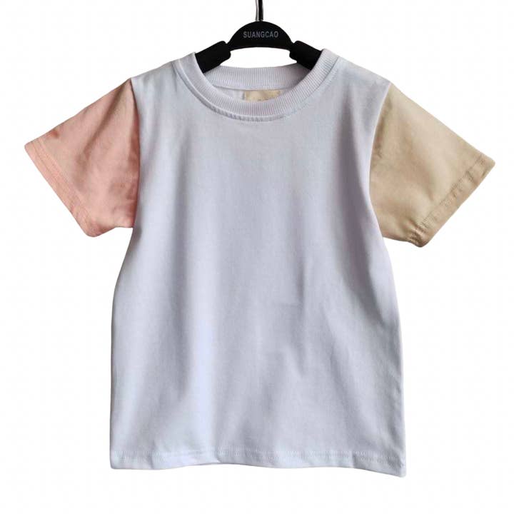 Rotes Farbblock-T-Shirt für Kinder — Blanko-T-Shirt — DTF — Siebdruck für den Großhandel von Cora & Co. Handmade