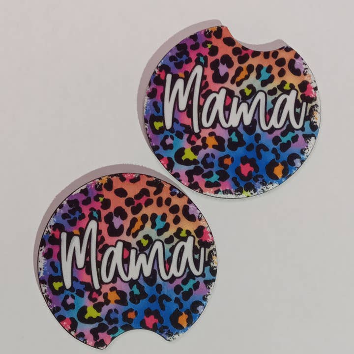 Set de posavasos para coche Mama Rainbow Cheetah para venta al por mayor de Beautiful Creations by Laney