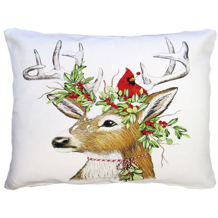 Pillow - Deer w/Cardinal - indoor / outdoor cushion for wholesale by Magnolia Casual