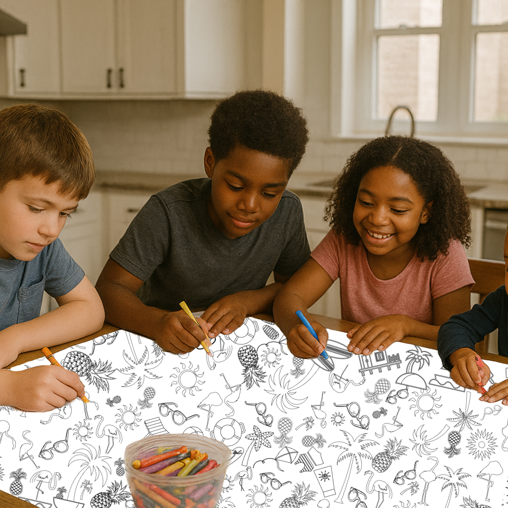 Creative Crayons Workshop – Toalha de mesa para colorir - Crianças e bebés por atacado – Toalha de Mesa para Colorir de Praia3