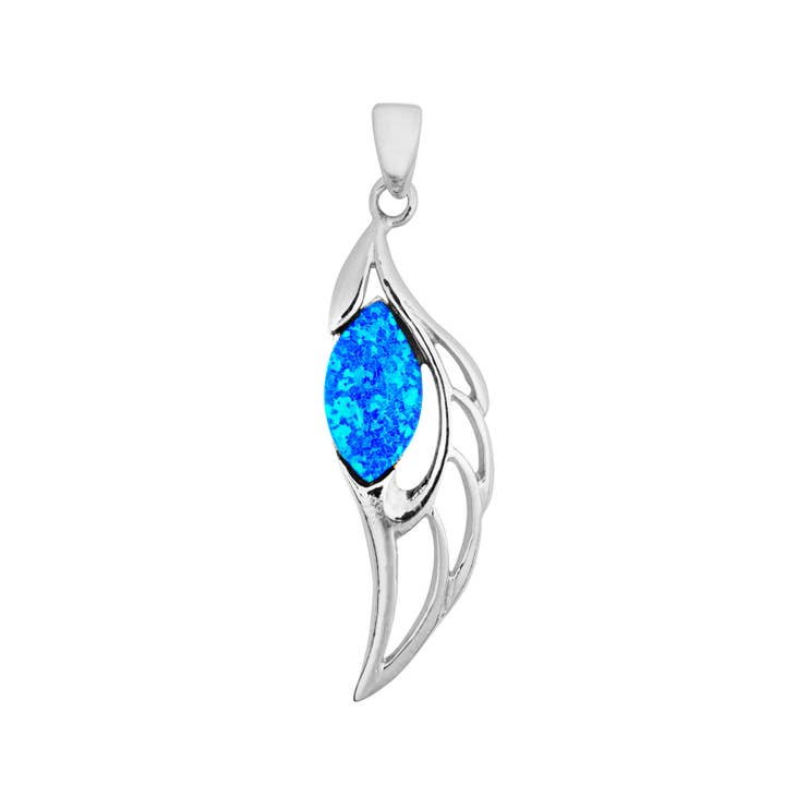Silver Jewellery Cavern Wholesale - Vendita all'ingrosso Ciondolo/pendente - Ala d'Angelo Opale Blu (USA-DDP)3