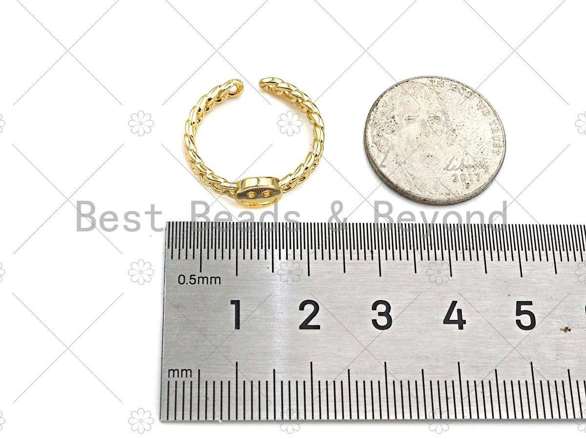 BestBeads&Beyond - Venta al por mayor Anillo de banda/apilable - Anillo ajustable dorado con cara sonriente, SKU #LD1273