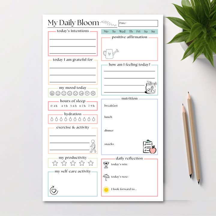 My Daily Bloom Self-Care Planner: 50-Page Notepad for wholesale by Eleventh and Taylor