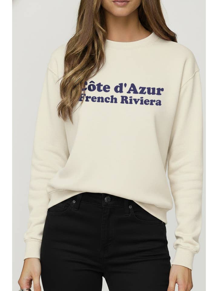 FRENCH RIVIERA TYPOGRAFI MINERALVASKET SWEATSHIRT for engroshandel hos PINK NABI