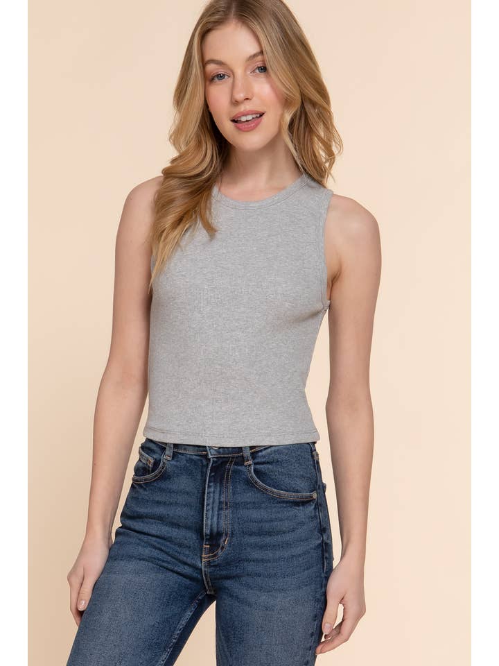 Active Basic | Active USA - Venta al por mayor Camiseta sin mangas - Mujer - Top sin mangas de punto acanalado de algodón y spandex con cuello redondo7