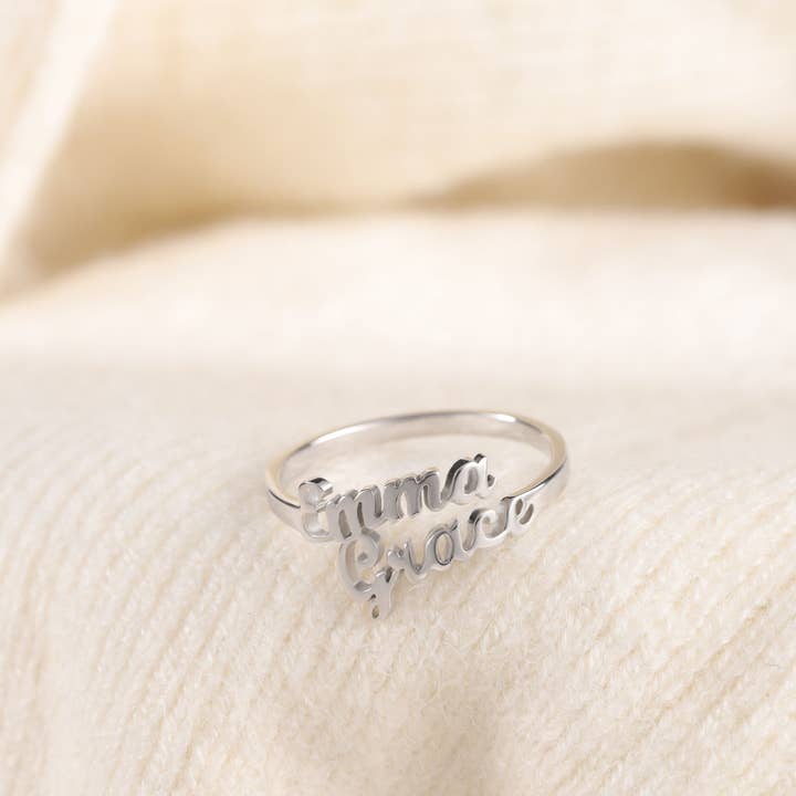 Bornagain Club - Wholesale Band/Stacked Ring - Custom Two Name Rings, Personalized 2 Name Rings-JS210-03